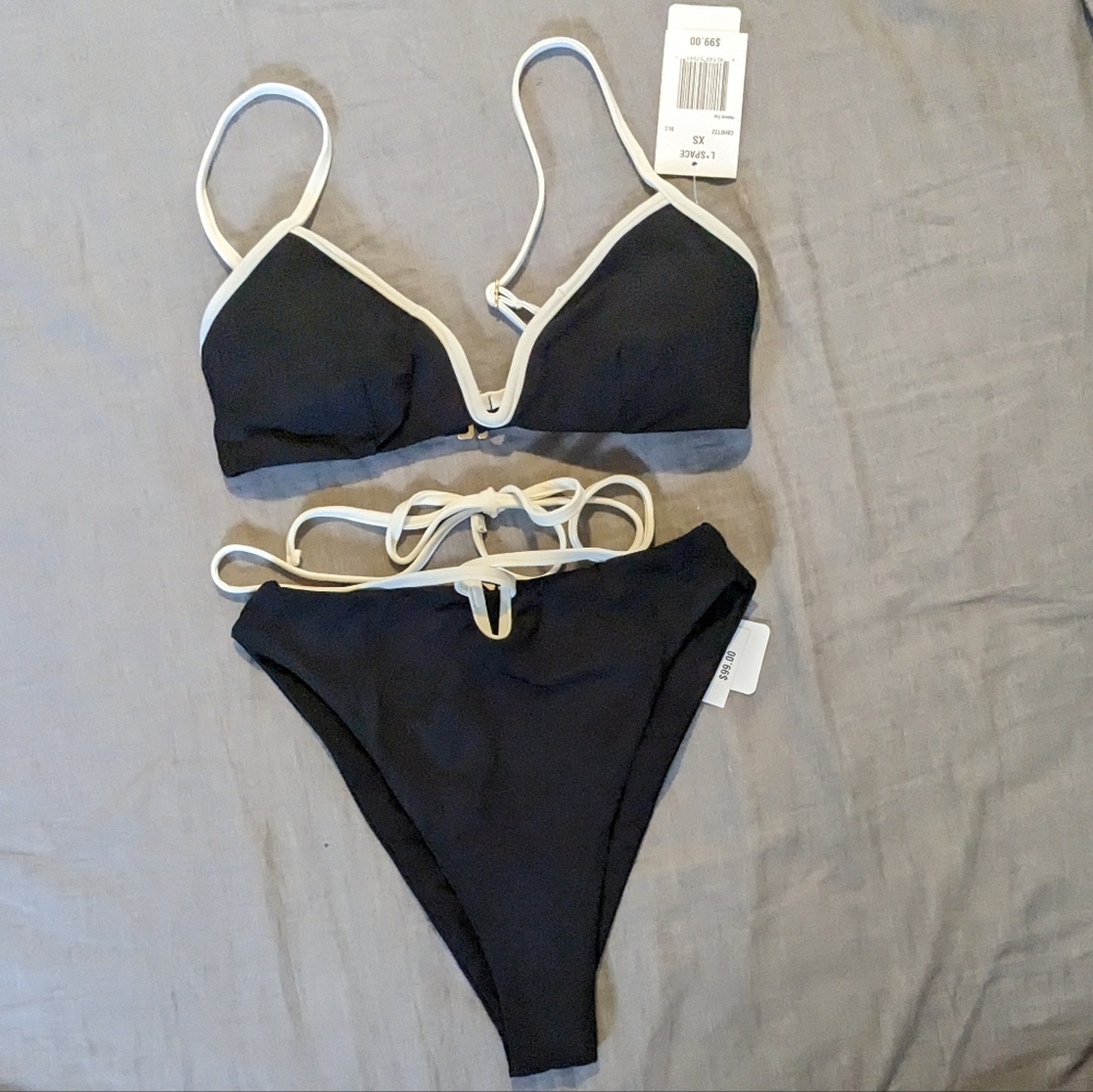 L*Space Helena Joy Bikini Set Black Cream - Picture 3 of 8